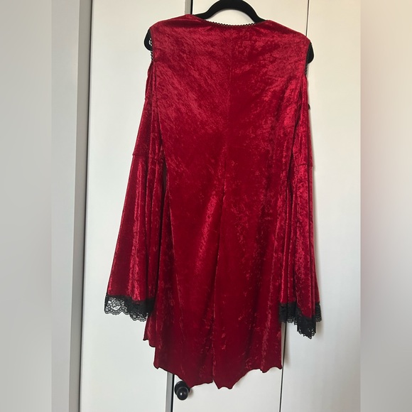 Vintage 90s Lip Service Red Crushed Velvet Black Lace Corset Lace Up Top Goth L - Picture 9 of 9